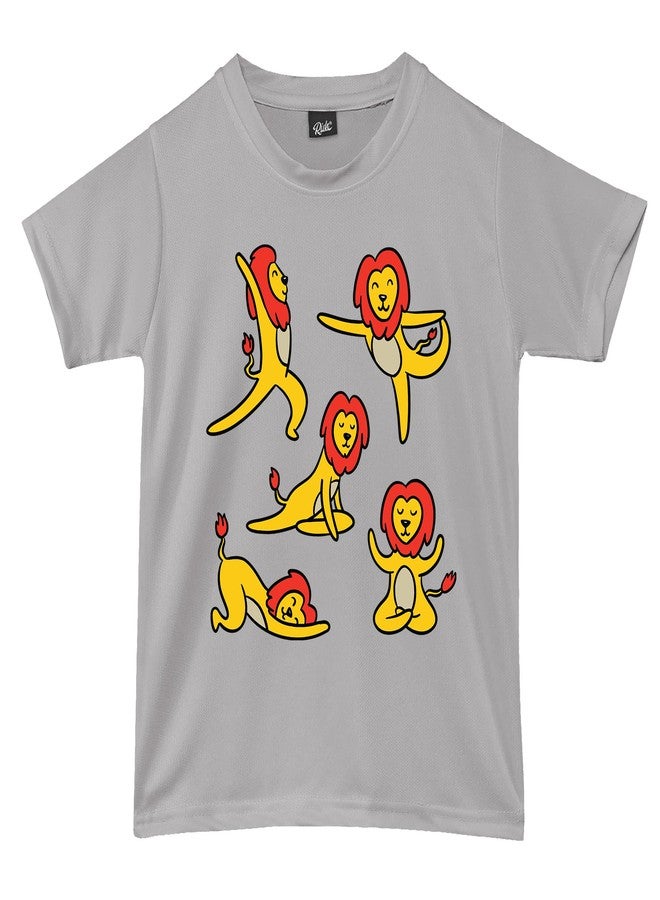 RISH Tshirt for Boys and Kids | Soft Quick Dry Tshirts - Yoga Lion Printed Casuals - Grey Tshirt 18-24 Months - Image 1